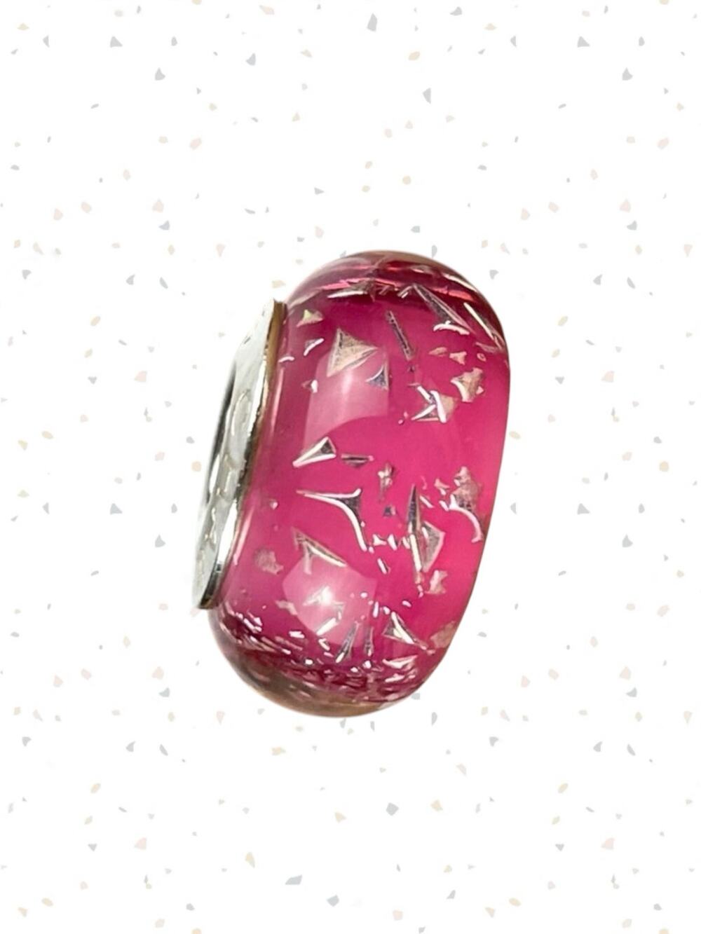 Chamilia Glitter Collection Pink Silver Murano Glass Inclusions Charm Bead NEW